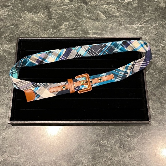 Talbots Blue Plaid Belt Size Small 100% Cotton NWT main image 7